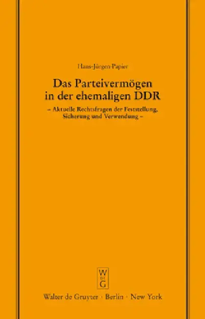 Cover of Das Parteivermögen in Der Ehemaligen DDR
