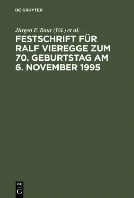 Cover of Festschrift Für Ralf Vieregge Zum 70. Geburtstag Am 6. November 1995