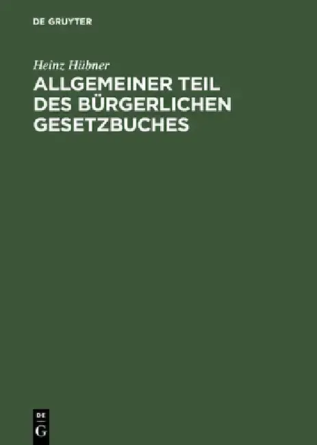 Cover of Allgemeiner Teil Des Bürgerlichen Gesetzbuches