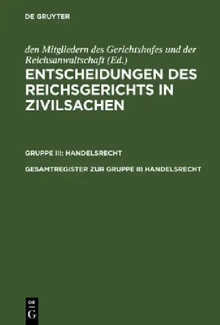 Cover of Gesamtregister Zur Gruppe III Handelsrecht