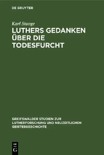 Cover of Luthers Gedanken Über Die Todesfurcht
