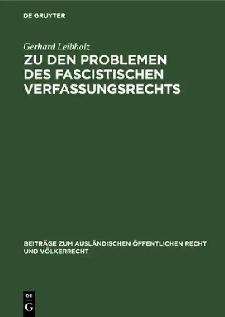 Cover of Zu Den Problemen Des Fascistischen Verfassungsrechts