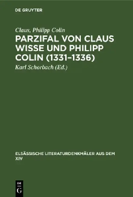 Cover of Parzifal Von Claus Wisse Und Philipp Colin (1331-1336)
