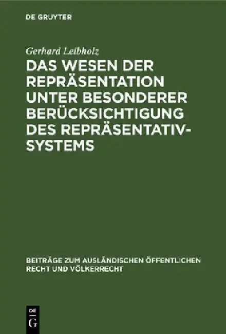 Cover of Das Wesen Der Repräsentation Unter Besonderer Berücksichtigung Des Repräsentativsystems