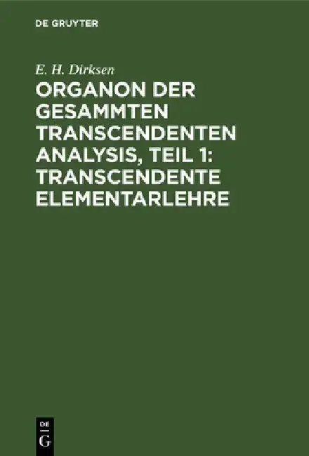 Cover of Organon Der Gesammten Transcendenten Analysis, Teil 1