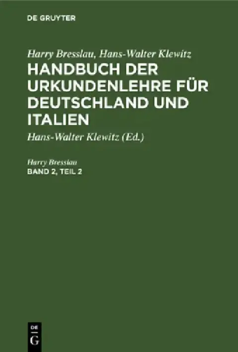 Cover of Harry Bresslau; Hans-Walter Klewitz