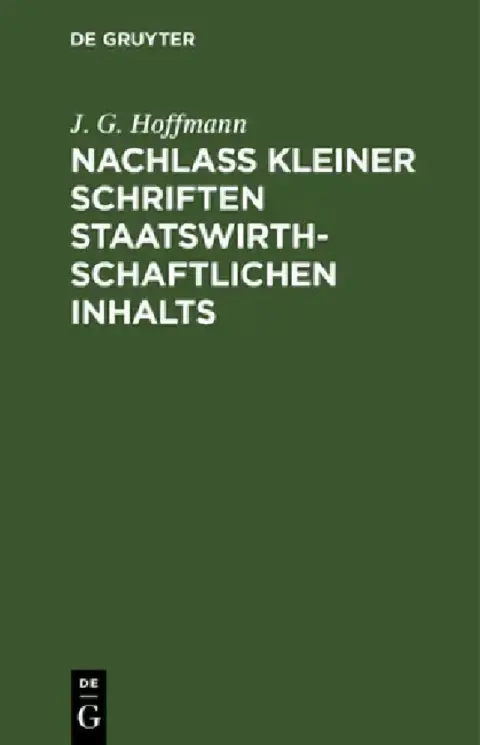 Cover of Nachlass Kleiner Schriften Staatswirthschaftlichen Inhalts