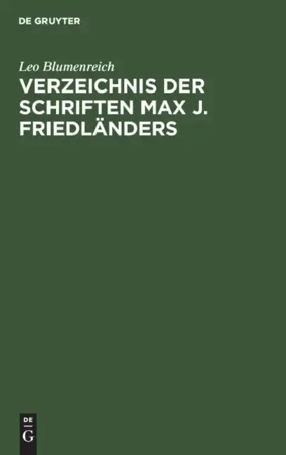 Cover of Verzeichnis Der Schriften Max J. Friedländers