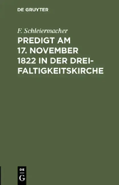 Cover of Predigt am 17. November 1822 in der Dreifaltigkeitskirche
