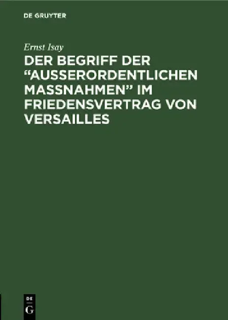 Cover of Der Begriff der "ausserordentlichen Massnahmen" im Friedensvertrag von Versailles
