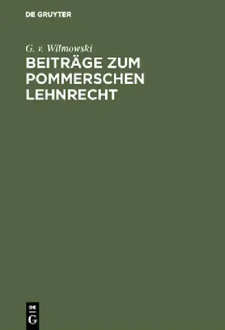 Cover of Beiträge Zum Pommerschen Lehnrecht