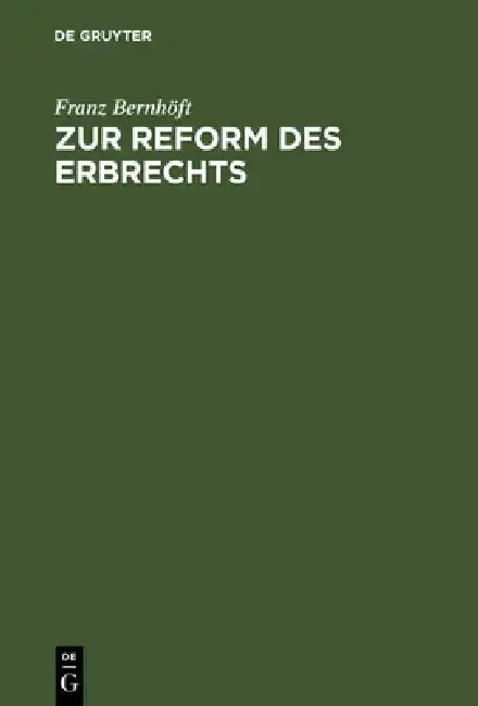 Cover of Zur Reform Des Erbrechts