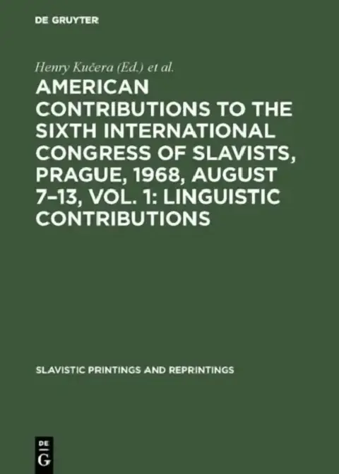 Cover of American Contributions to the Sixth International Congress of Slavists, Prague, 1968, August 7-13, Vol. 1