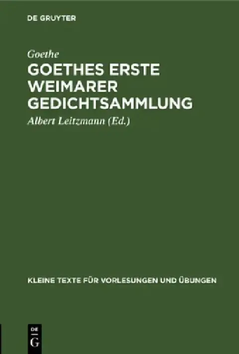 Cover of Goethes Erste Weimarer Gedichtsammlung