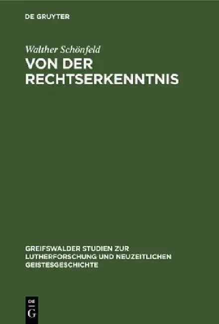 Cover of Von Der Rechtserkenntnis