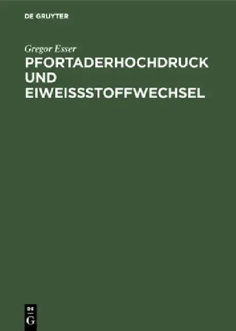 Cover of Pfortaderhochdruck und Eiweißstoffwechsel