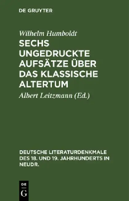 Cover of Sechs Ungedruckte Aufsätze Über Das Klassische Altertum