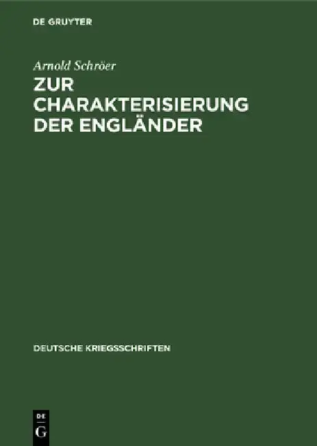 Cover of Zur Charakterisierung Der Engländer