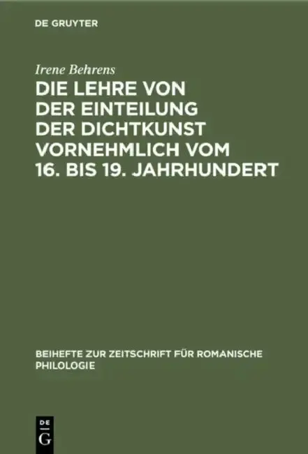 Cover of Die Lehre Von Der Einteilung Der Dichtkunst Vornehmlich Vom 16. Bis 19. Jahrhundert