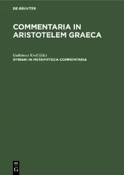 Cover of Syriani in Metaphysica Commentaria