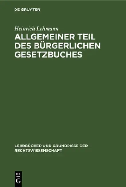 Cover of Allgemeiner Teil Des Bürgerlichen Gesetzbuches