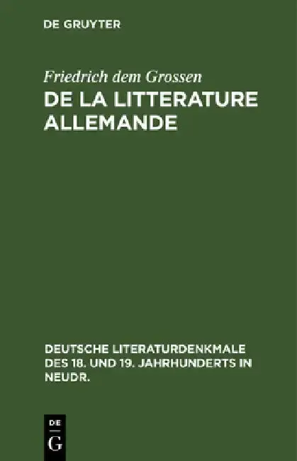 Cover of de la Litterature Allemande