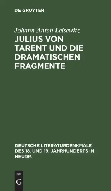 Cover of Julius Von Tarent Und Die Dramatischen Fragmente