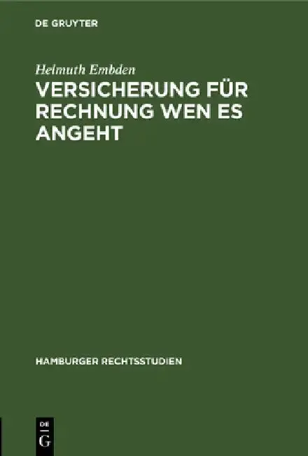 Cover of Versicherung Für Rechnung Wen Es Angeht