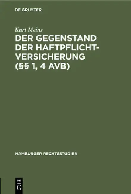 Cover of Der Gegenstand Der Haftpflichtversicherung (§§ 1, 4 Avb)