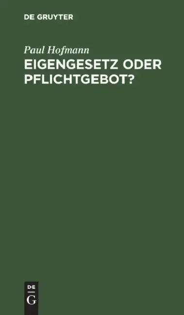 Cover of Eigengesetz Oder Pflichtgebot?