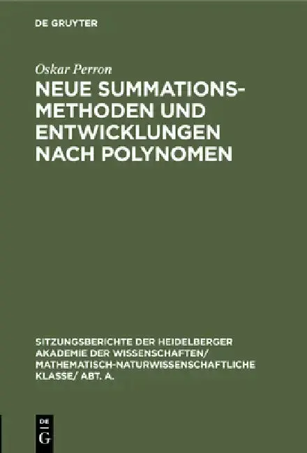 Cover of Neue Summationsmethoden Und Entwicklungen Nach Polynomen