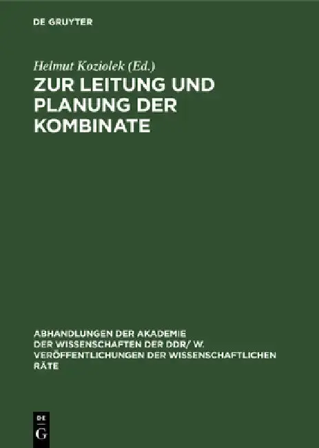 Cover of Zur Leitung Und Planung Der Kombinate
