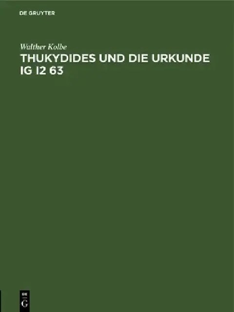 Cover of Thukydides Und Die Urkunde Ig I2 63