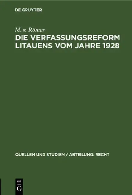 Cover of Die Verfassungsreform Litauens Vom Jahre 1928