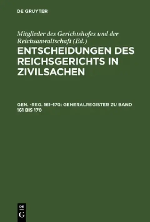 Cover of Generalregister Zu Band 161 Bis 170
