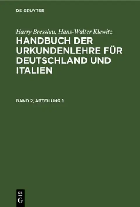 Cover of Harry Bresslau; Hans-Walter Klewitz