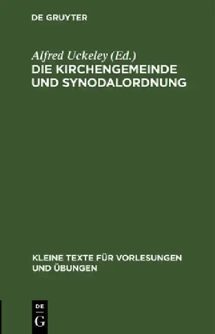 Cover of Die Kirchengemeinde Und Synodalordnung