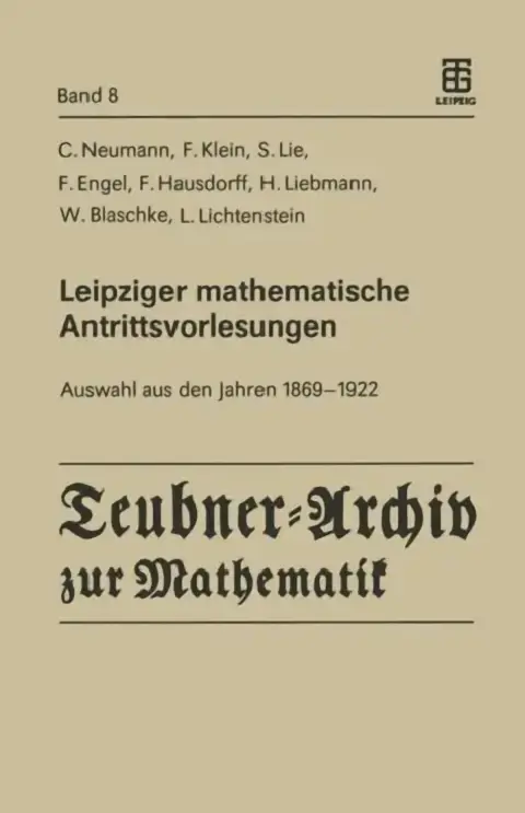 Cover of Leipziger Mathematische Antrittsvorlesungen