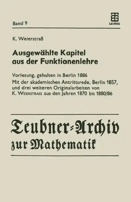 Cover of Ausgewählte Kapitel Aus Der Funktionenlehre