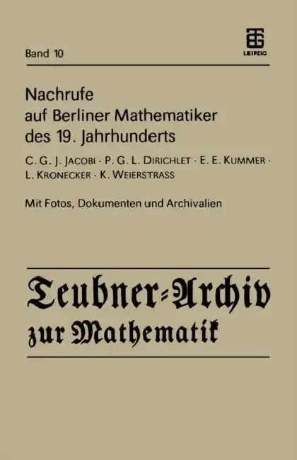 Cover of Nachrufe Auf Berliner Mathematiker Des 19. Jahrhunderts