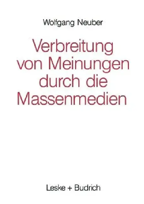 Cover of Verbreitung Von Meinungen Durch Die Massenmedien