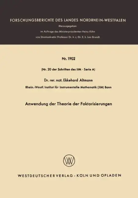 Cover of Anwendung der Theorie der Faktorisierungen