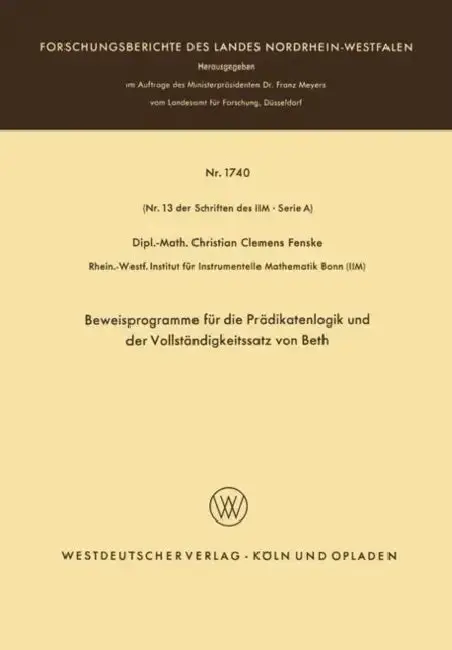 Cover of Beweisprogramme Für Die Prädikatenlogik Und Der Vollständigkeitssatz Von Beth