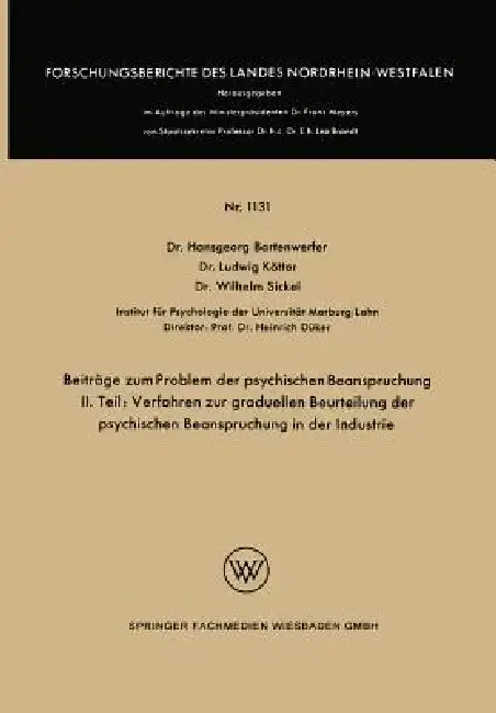 Cover of Beiträge Zum Problem Der Psychischen Beanspruchung