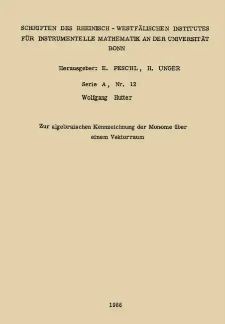 Cover of Zur algebraischen Kennzeichnung der Monome über einem Vektorraum