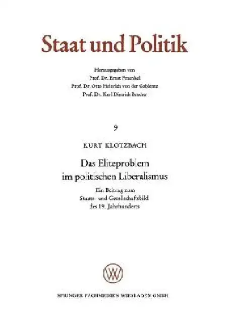 Cover of Das Eliteproblem Im Politischen Liberalismus