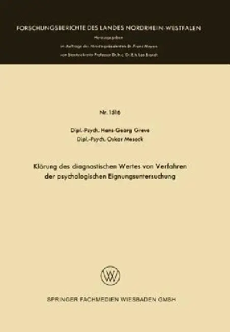 Cover of Klärung Des Diagnostischen Wertes Von Verfahren Der Psychologischen Eignungsuntersuchung