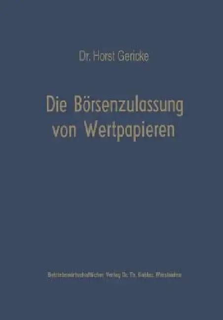 Cover of Die Börsenzulassung Von Wertpapieren
