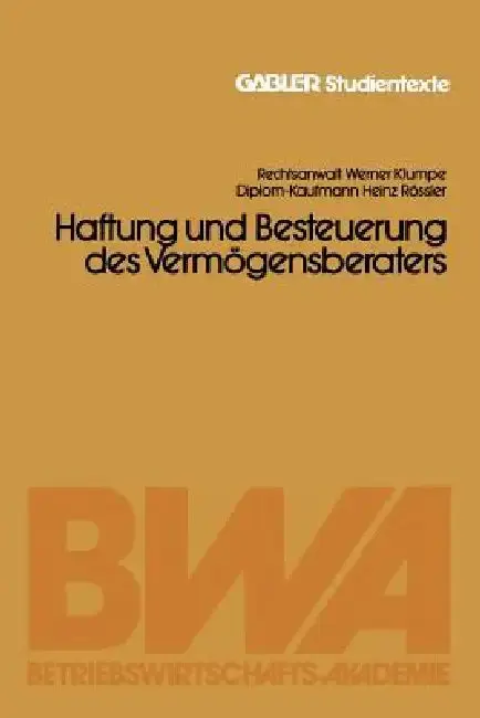 Cover of Haftung Und Besteuerung Des Vermögensberaters