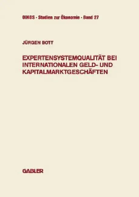 Cover of Expertensystemqualität Bei Internationalen Geld- Und Kapitalmarktgeschäften